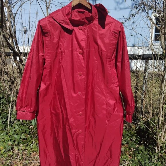 FLEET STREET Vintage Long Trench Raincoat Women's Cranberry/Red Size 18 *FLAWS* - Picture 1 of 16